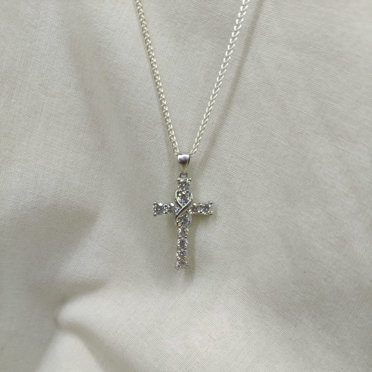 Sterling Silver Chain and Cubic Zirconia Cross