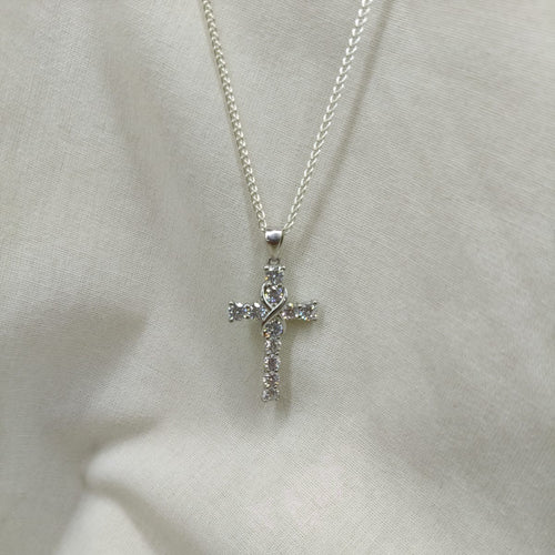 Sterling Silver Chain and Cubic Zirconia Cross by Robert Bell Goldsmith