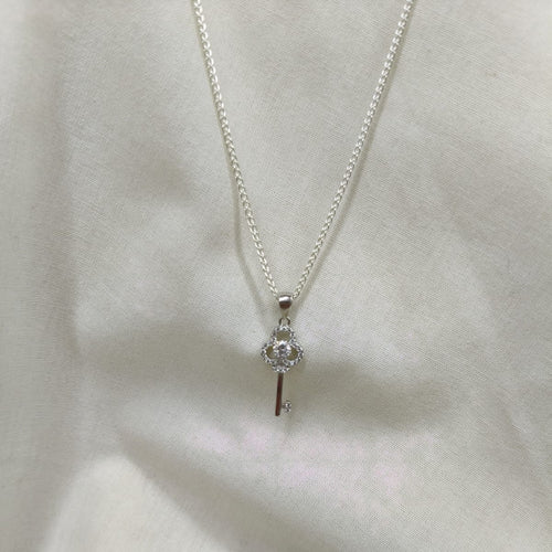 Sterling Silver Chain and Cubic Zirconia Key Pendant by Robert Bell Goldsmith