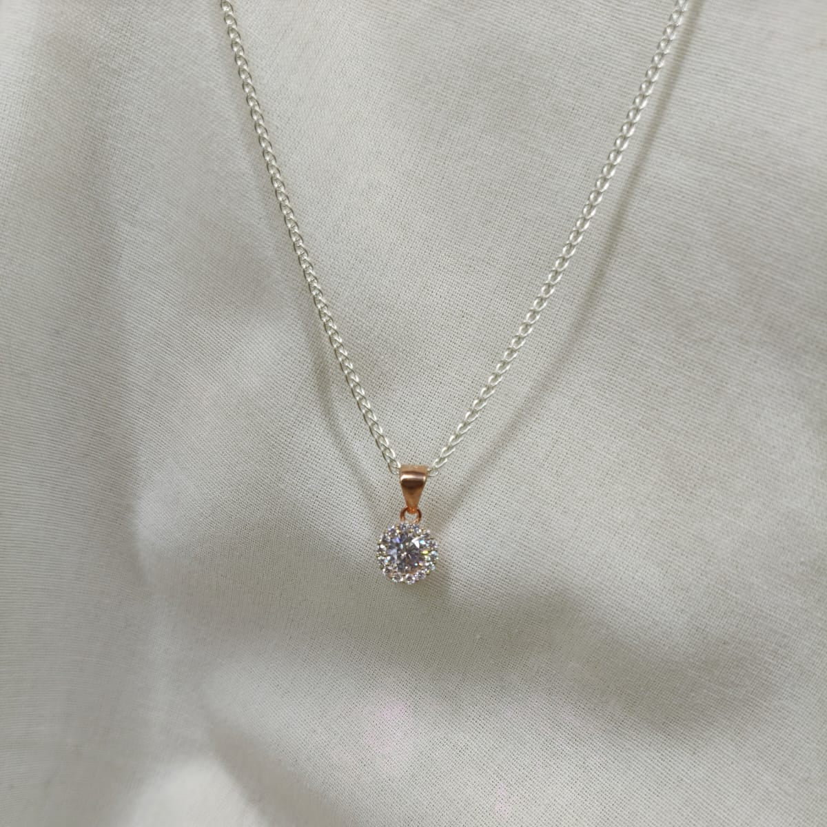 Sterling Silver Chain and Rose Gold Plated Sterling Silver Cubic Zirconia Pendant