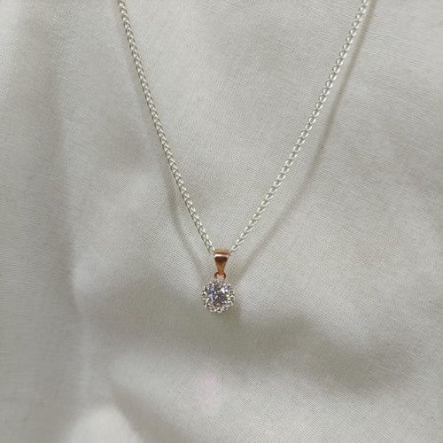 Sterling Silver Chain and Rose Gold Plated Sterling Silver Cubic Zirconia Pendant by Robert Bell Goldsmith
