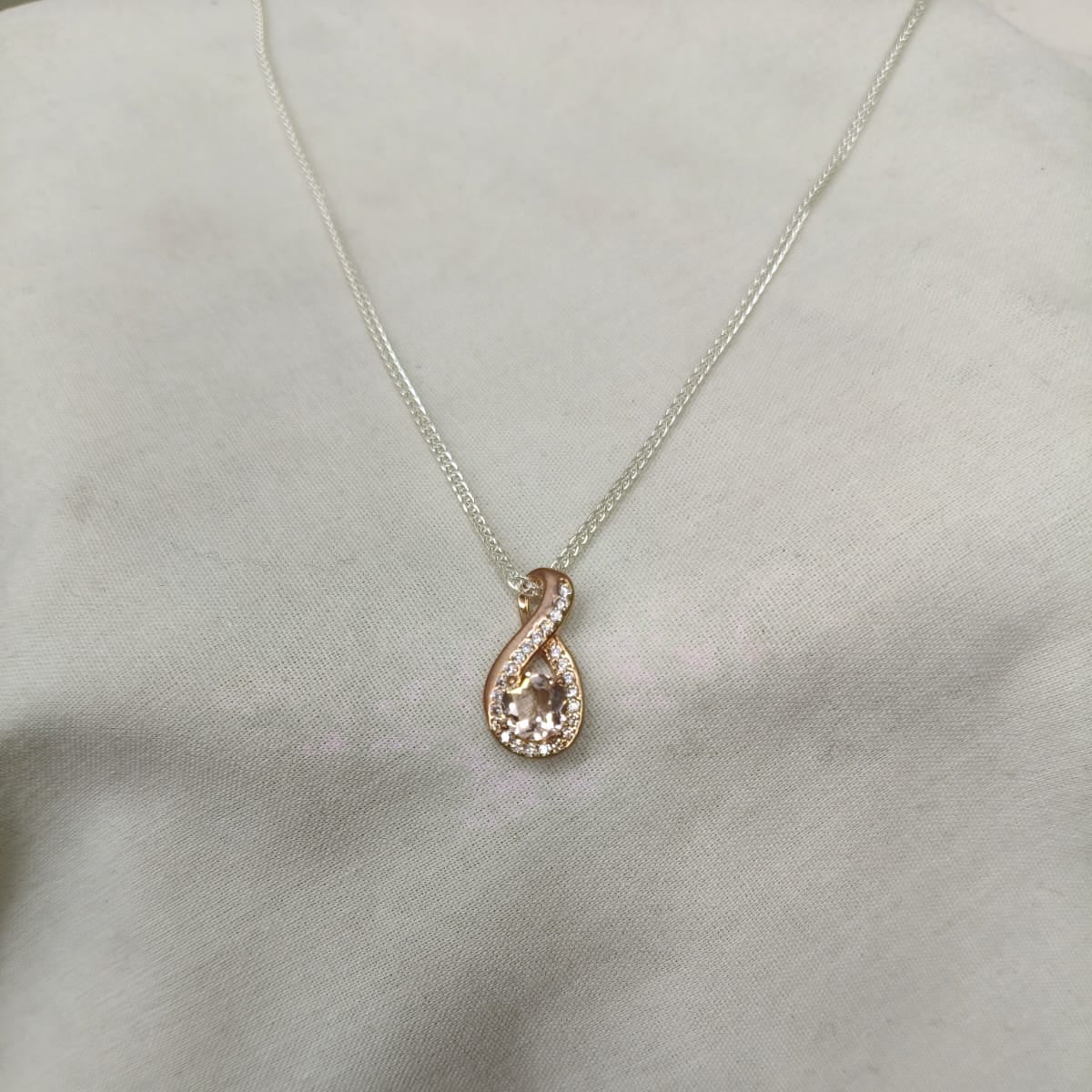 Sterling Silver Chain with Rose Gold Plated Sterling Silver Cubic Zirconia Pendant