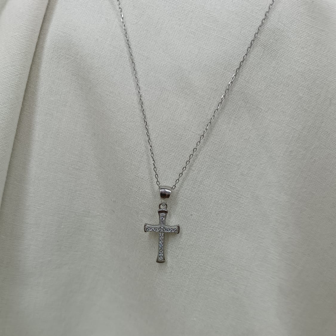 Sterling Silver Cubic Zirconia Cross and Chain