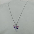 Sterling Silver Dragonfly Pendant with Coloured Cubic Zirconias on Chain