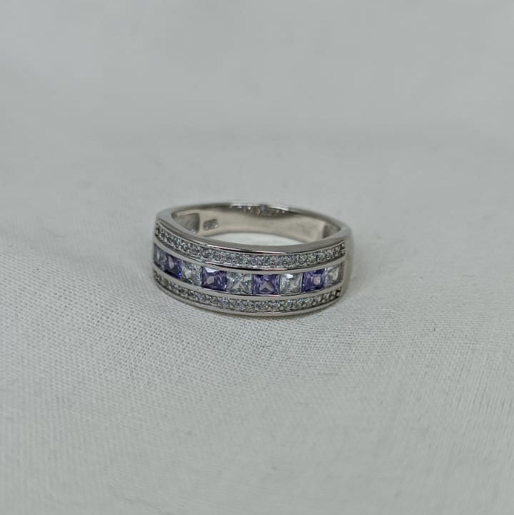Sterling Silver Dress Ring with White and Coloured Cubic Zirconias