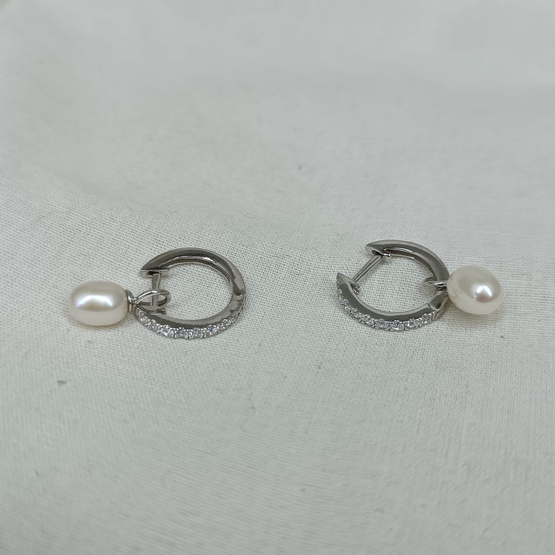 Sterling Silver Earrings with Cubic Zirconias and Pearl