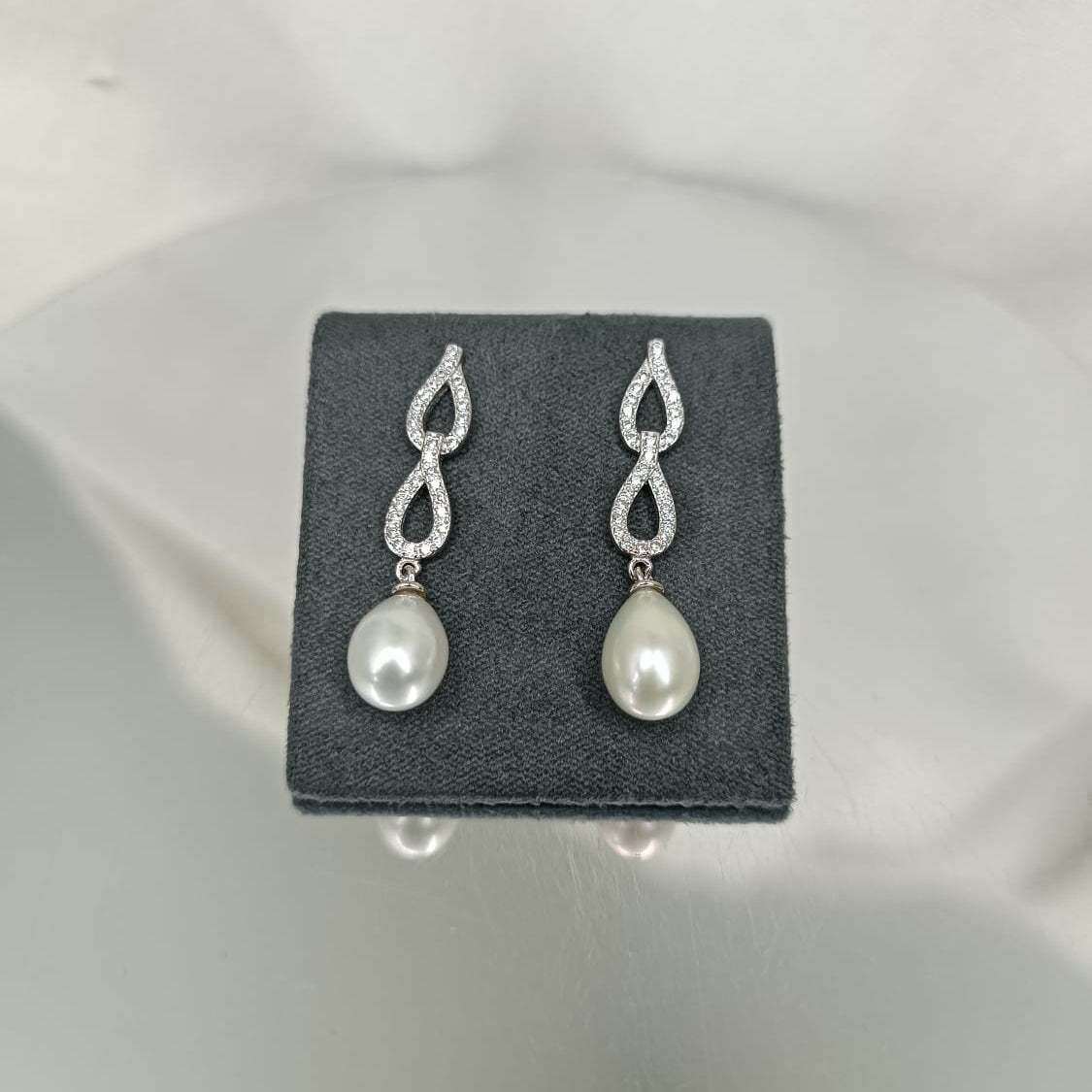 Sterling Silver Earrings with Pearl and Cubic Zirconias
