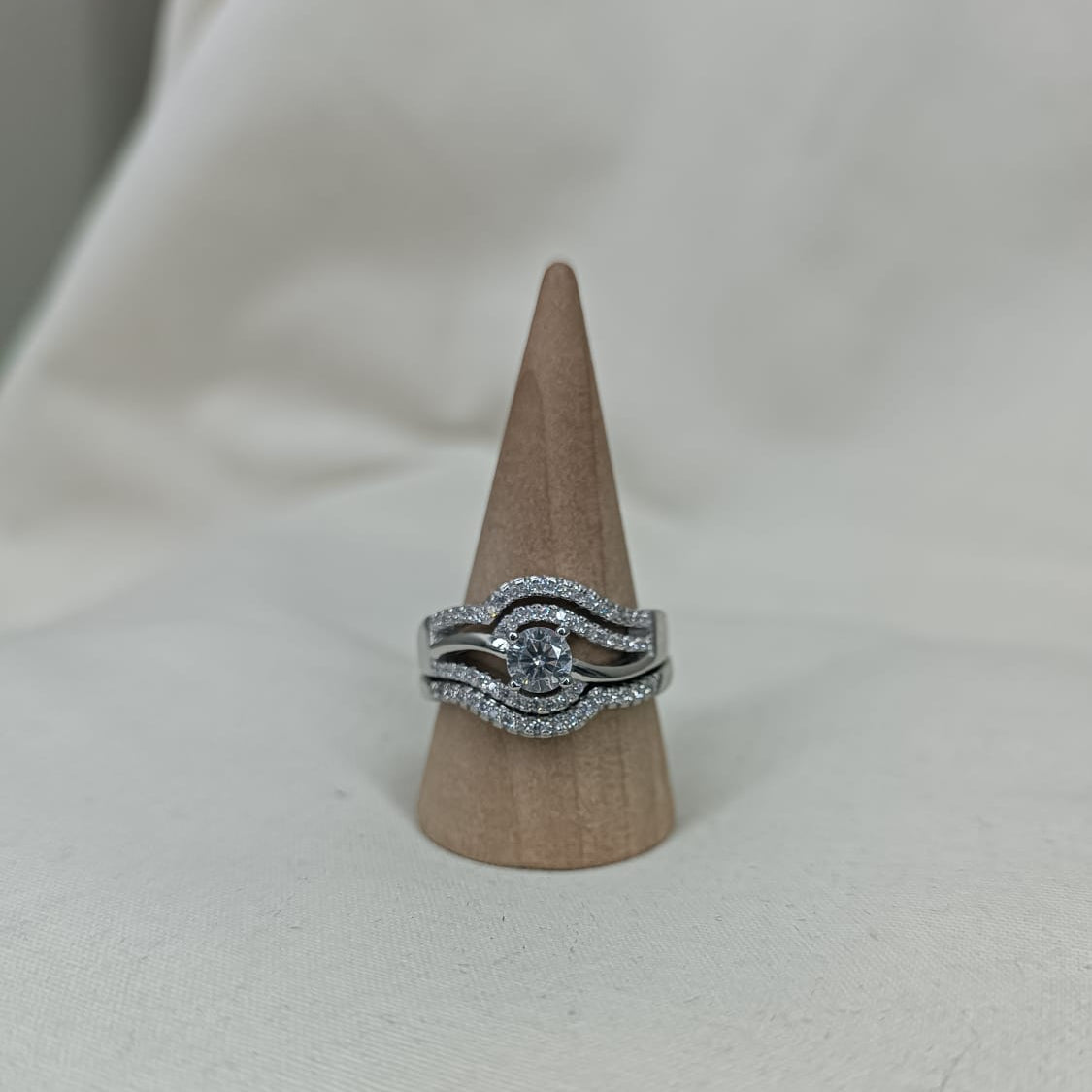 Sterling Silver Engagement Ring Tripset with Cubic Zirconia