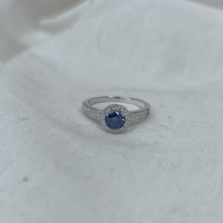 Sterling Silver Engagement Ring with a Blue Cubic 1