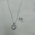 Sterling Silver Heart Pendant and Earrings with Pearls and Cubic Zirconias Set
