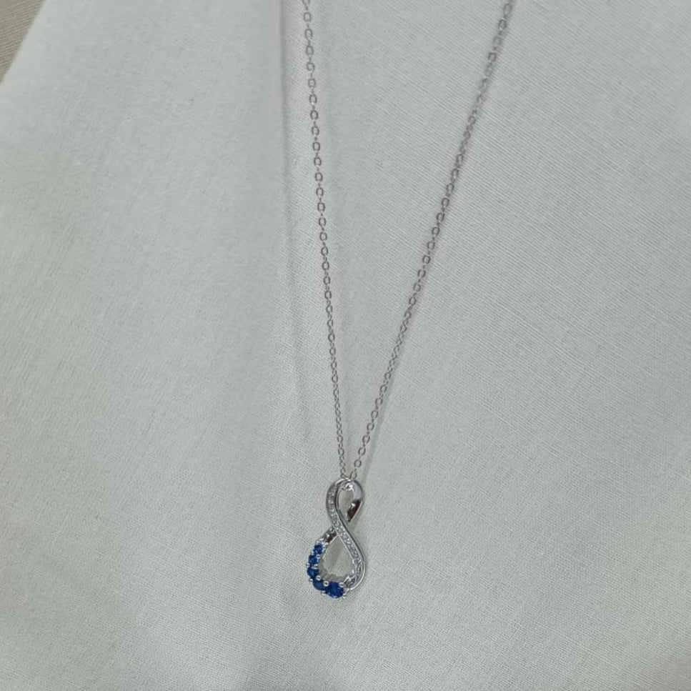 Sterling Silver Infinity Pendant with Coloured Cubic Zirconias and Chain